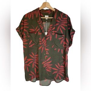 NWT A New Day Olive & Pink Button-down Shirt Size XL